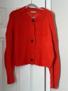 Everlane Bright The Lofty Knit Cardigan Orange XL Cropped Oversized Sweater